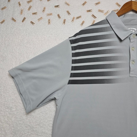Callaway Golf Polo Shirt XXL Mens Gray Stripe Short Sleeve Athletic - Picture 3 of 12